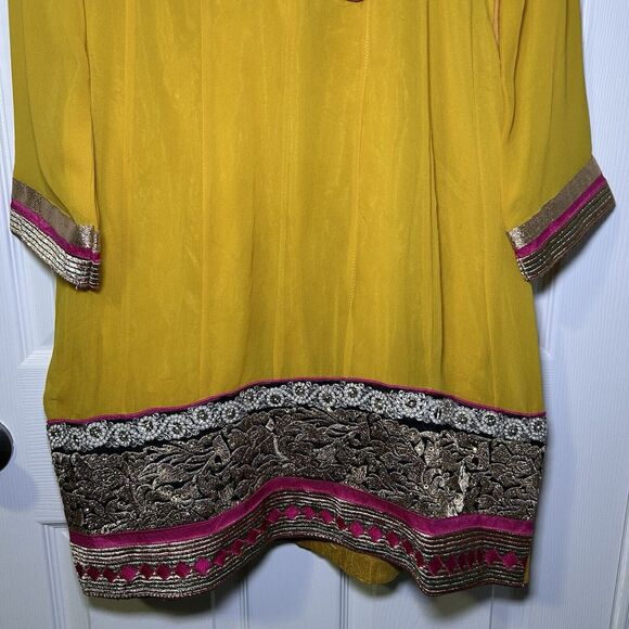 Custom Handmade Women’s Long Sleeve Embroidered Dress Yellow Size Medium - Picture 5 of 7